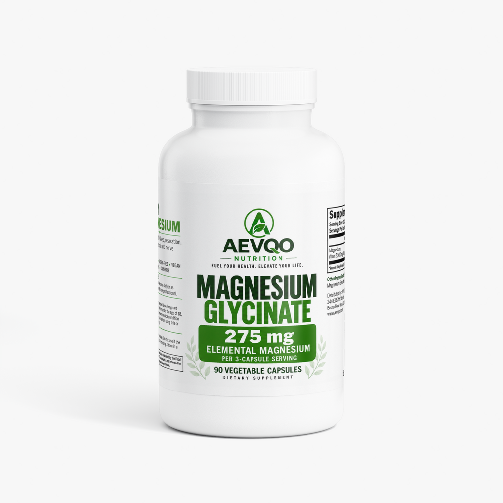 AEVQO Magnesium Glycinate, 275 mg Elemental Magnesium per 3-Capsule Serving, 90 Vegetable Capsules