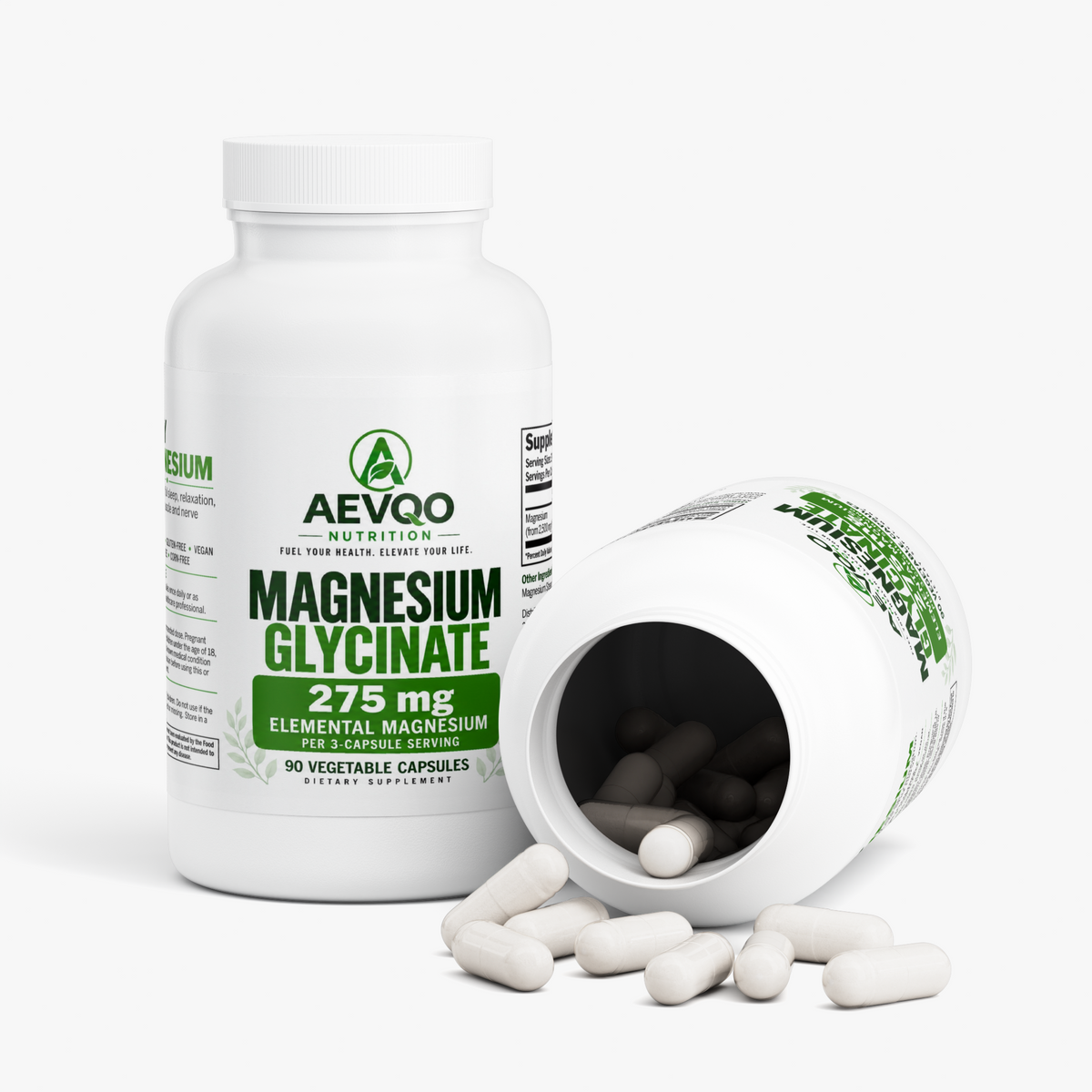 AEVQO Magnesium Glycinate, 275 mg Elemental Magnesium per 3-Capsule Serving, 90 Vegetable Capsules