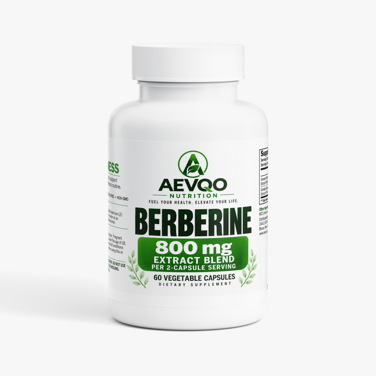 AEVQO Berberine, 800 mg Extract Blend per 2-Capsule Serving, 60 Vegetable Capsules