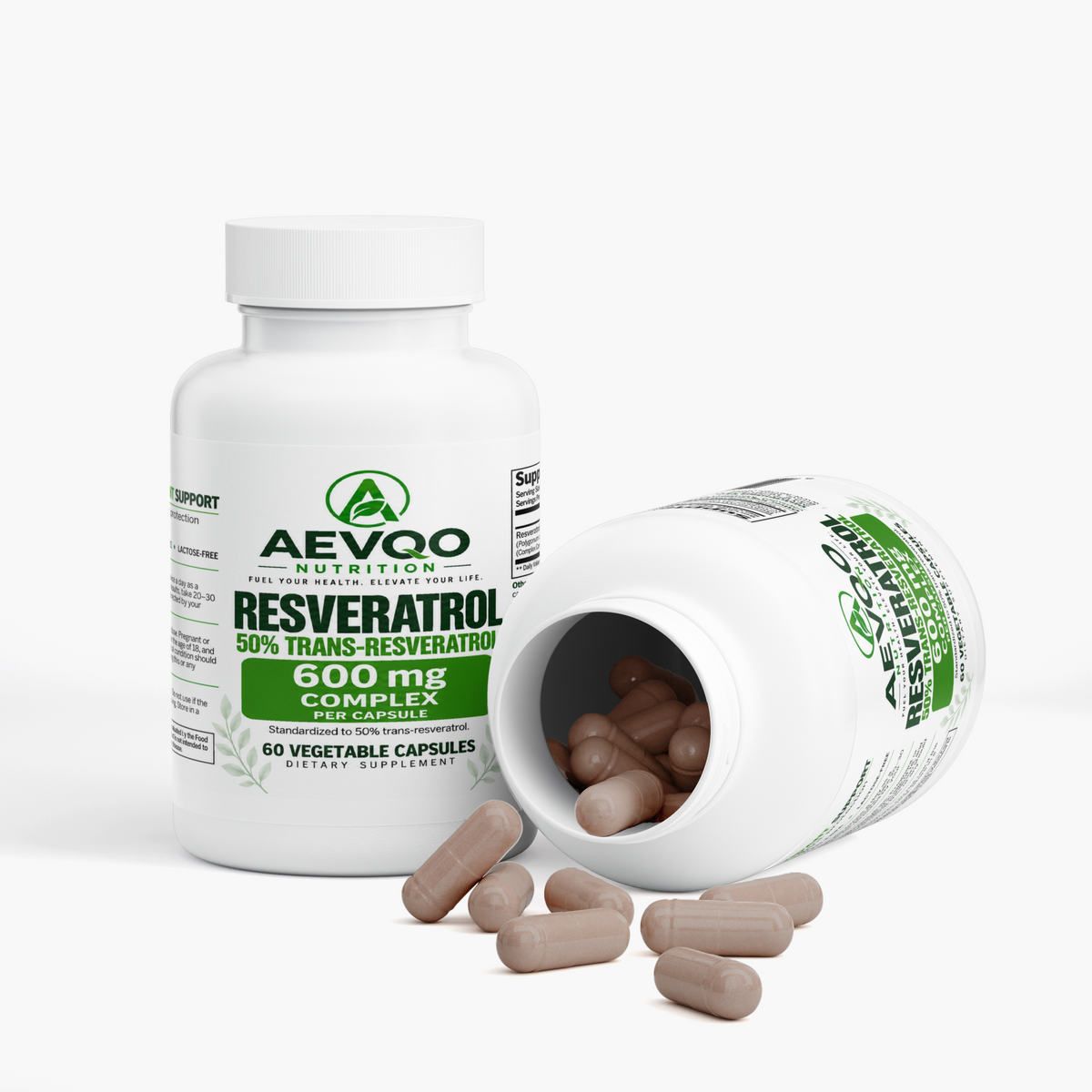 AEVQO Resveratrol, 600 mg Complex per Capsule, Standardized to 50% Trans-Resveratrol, 60 Vegetable Capsules