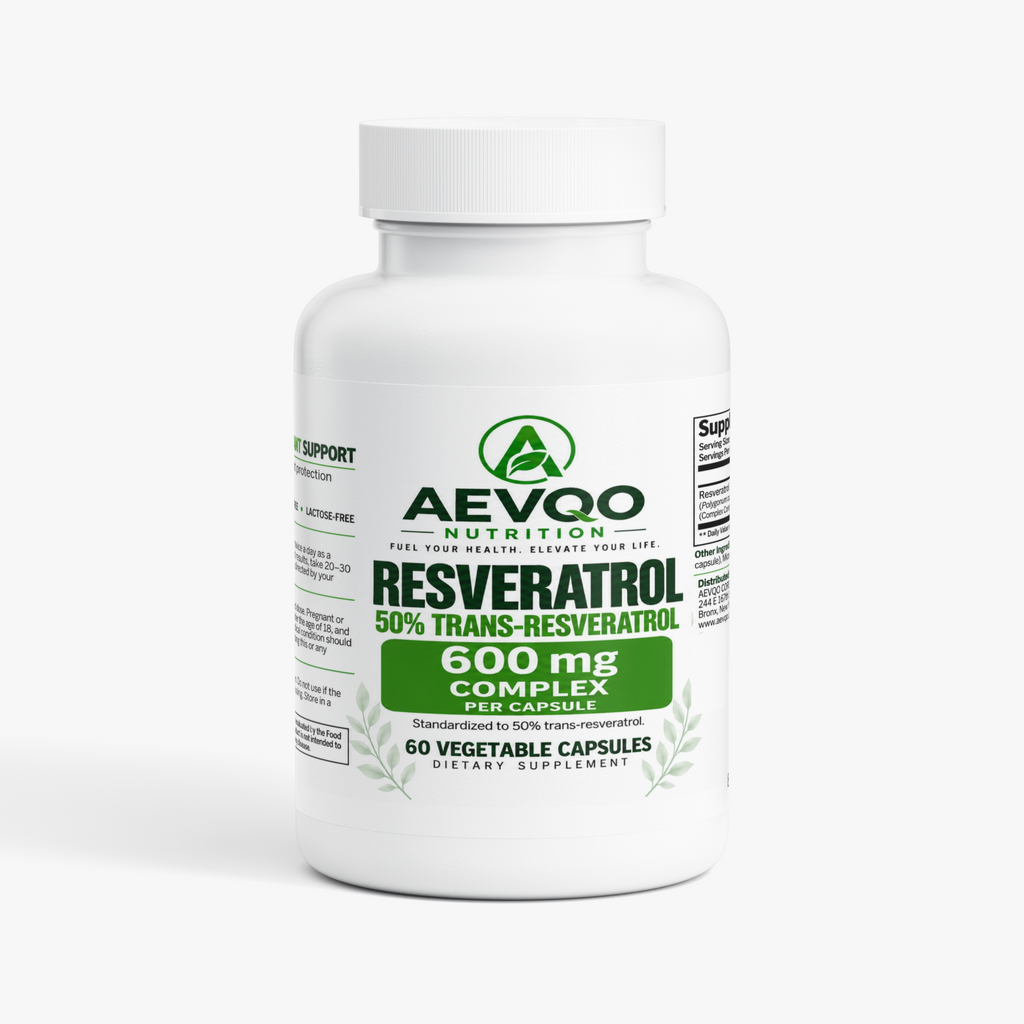 AEVQO Resveratrol, 600 mg Complex per Capsule, Standardized to 50% Trans-Resveratrol, 60 Vegetable Capsules